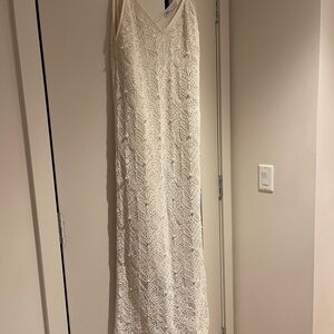 Crochet knit dress with pearls